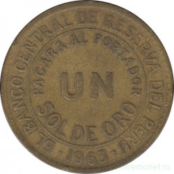 Монета. Перу. 1 соль 1963 год.