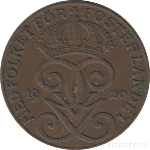 Монета. Швеция. 2 эре 1920 год.