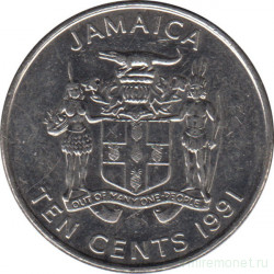 Монета. Ямайка. 10 центов 1991 год.