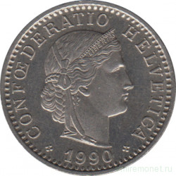 Монета. Швейцария. 20 раппенов 1990 год.