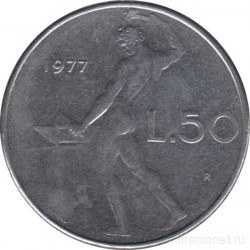 Монета. Италия. 50 лир 1977 год.