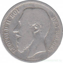 Монета. Бельгия. 2 франка 1868 год. С крестом на короне.