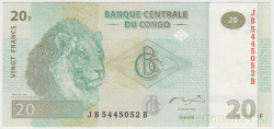 Банкнота. Демократическая Республика Конго. 20 франков 2003 год. Тип 94А.