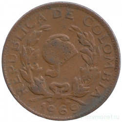 Монета. Колумбия. 5 сентаво 1969 год.