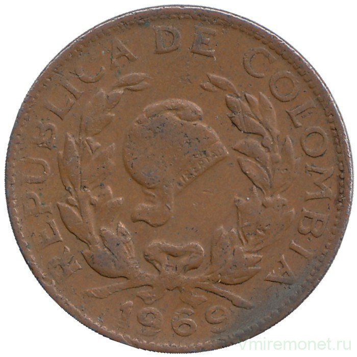 Монета. Колумбия. 5 сентаво 1969 год.