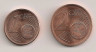 Реверс. Монета. Словакия. 1 и 2 цента 2015 год.