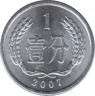 Монета. Китай. 1 фэнь 2007 год. ав.