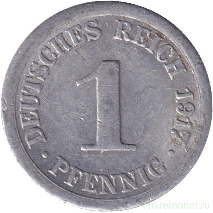 Монета. Германская империя. 1 пфенниг 1917 год. (E).
