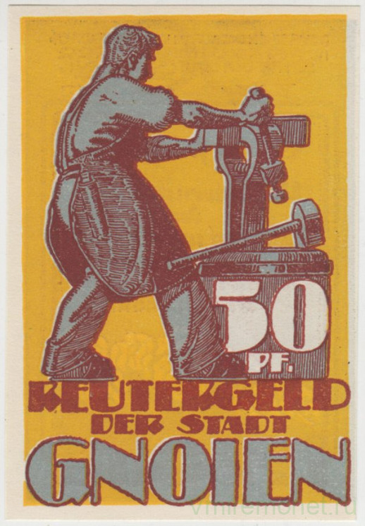 Бона. Нотгельд. Германия. Город Гнойен. 50 пфеннигов 1922 год. Вариант 444.1.3.