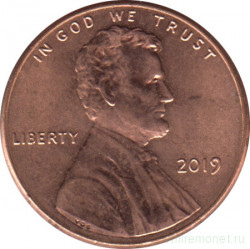 Монета. США. 1 цент 2019 год. Без отметки монетного двора.