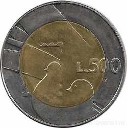 Монета. Сан-Марино. 500 лир 1990 год. Республика и мир.
