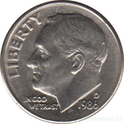 Монета. США. 10 центов 1986 год. Монетный двор D.