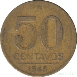 Монета. Бразилия. 50 сентаво 1948 год.