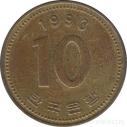 Монета. Южная Корея. 10 вон 1993 год.