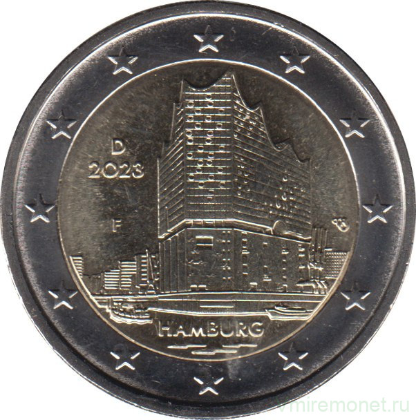 Монета. Германия. 2 евро 2023 год. Гамбург (F).