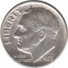 Монета. США. 10 центов 1955 год. Серебряный дайм Рузвельта. Монетный двор D. ав.