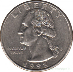 Монета. США. 25 центов 1998 год. Монетный двор D.