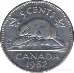 Монета. Канада. 5 центов 1952 год.