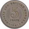 Монета. Малайя и Британское Борнео (Малайзия). 5 центов 1961 год. ав.
