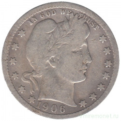 Монета. США. 25 центов 1906 год.