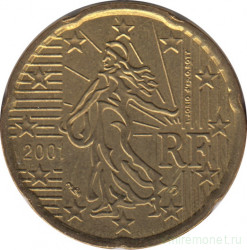 Монета. Франция. 20 центов 2001 год.