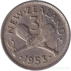 Монета. Новая Зеландия. 3 пенса 1953 год.