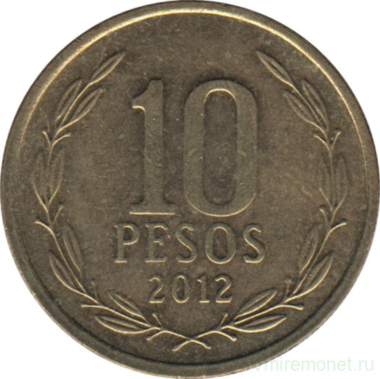Монета. Чили. 10 песо 2012 год.