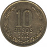 Монета. Чили. 10 песо 2012 год. ав.