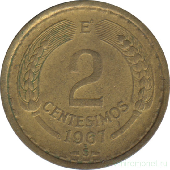 Монета. Чили. 2 сентесимо 1967 год.