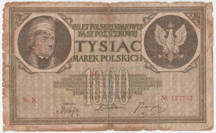Банкнота. Польша. 1000 польских марок 1919 год. Тип 22a.