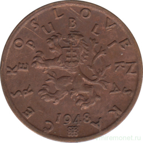 Монета. Чехословакия. 50 геллеров 1948 год.