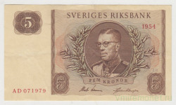 Банкнота. Швеция. 5 крон 1954 год.