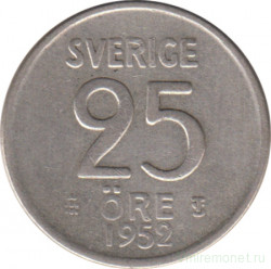 Монета. Швеция. 25 эре 1952 год.