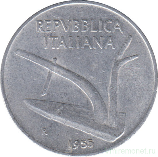 Монета. Италия. 10 лир 1955 год.