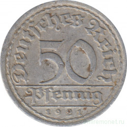 Монета. Германия. Веймарская республика. 50 пфеннигов 1921 год. Монетный двор - Штутгарт (F).