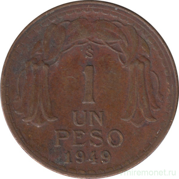 Монета. Чили. 1 песо 1949 год.