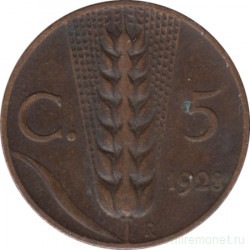 Монета. Италия. 5 чентезимо 1928 год.