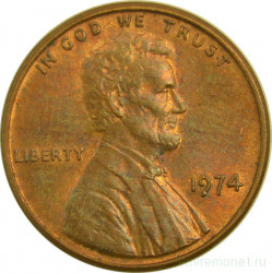 Монета. США. 1 цент 1974 год.