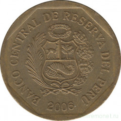 Монета. Перу. 20 сентимо 2006 год.