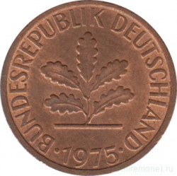 Монета. ФРГ. 1 пфенниг 1975 год. Монетный двор - Гамбург (J).
