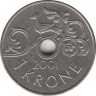 Монета. Норвегия. 1 крона 2001 год. Звезда. ав.