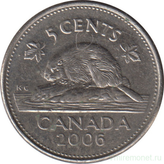 Монета. Канада. 5 центов 2006 год. (без букв, медно-никелевая).