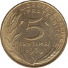 Монета. Франция. 5 сантимов 1969 год. ав.