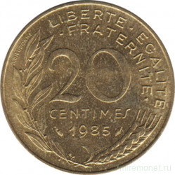 Монета. Франция. 20 сантимов 1985 год.