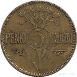 Монета. Литва. 5 центов 1925 год.
