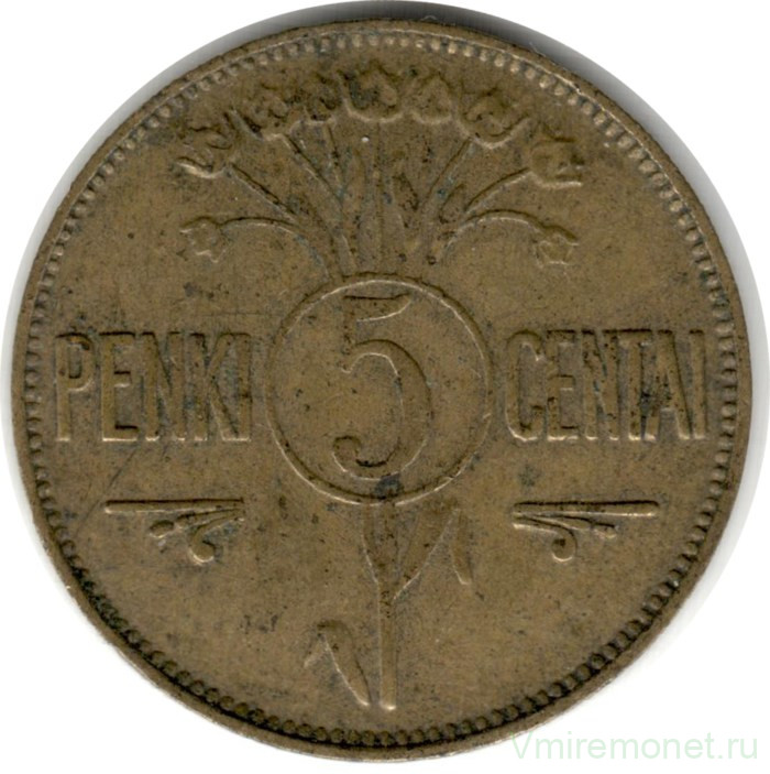 Монета. Литва. 5 центов 1925 год.