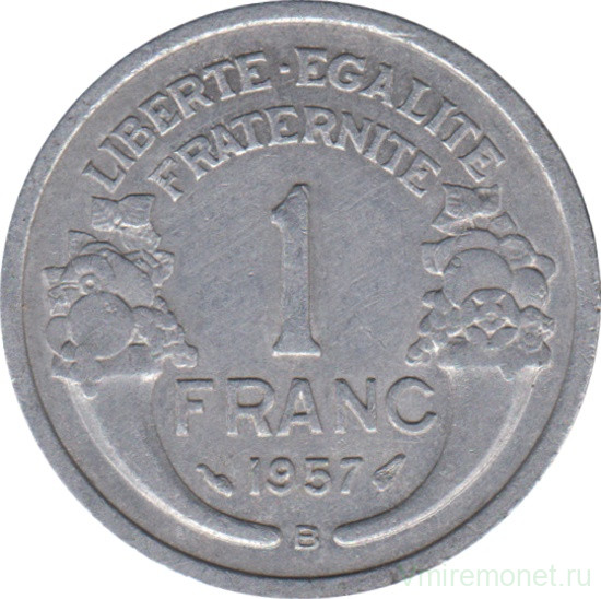 Монета. Франция. 1 франк 1957 год. Монетный двор - Бомон-ле-Роже.
