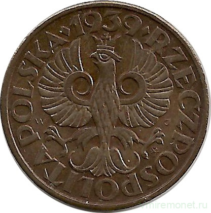 Монета. Польша. 2 гроша 1939 год.