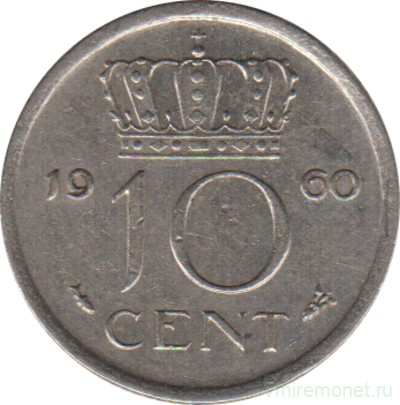Монета. Нидерланды. 10 центов 1960 год.
