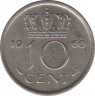 Монета. Нидерланды. 10 центов 1960 год. ав.